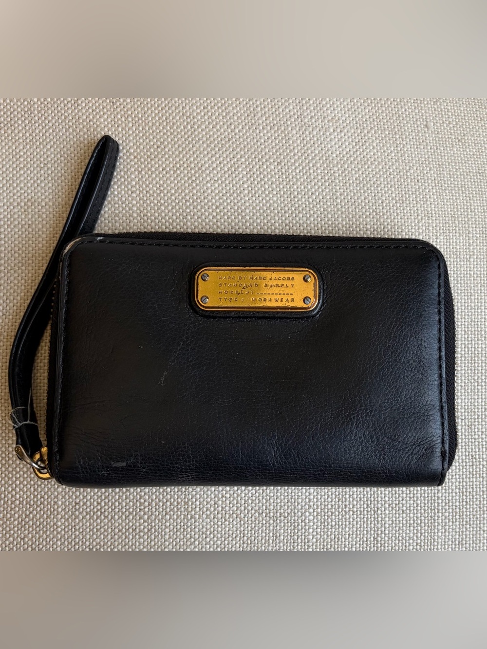 Marc by Marc Jacobs Black Leather Clutch wristlet wallet with Gold Plate